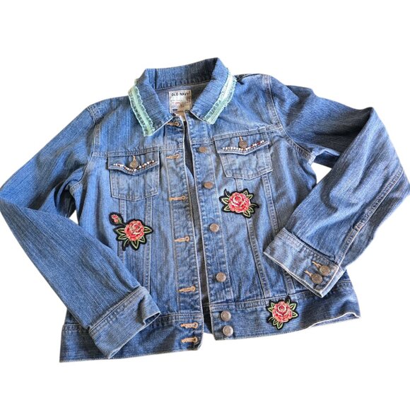 OLD NAVY Embellished Demin Jean Jacket sz M - Picture 2 of 10